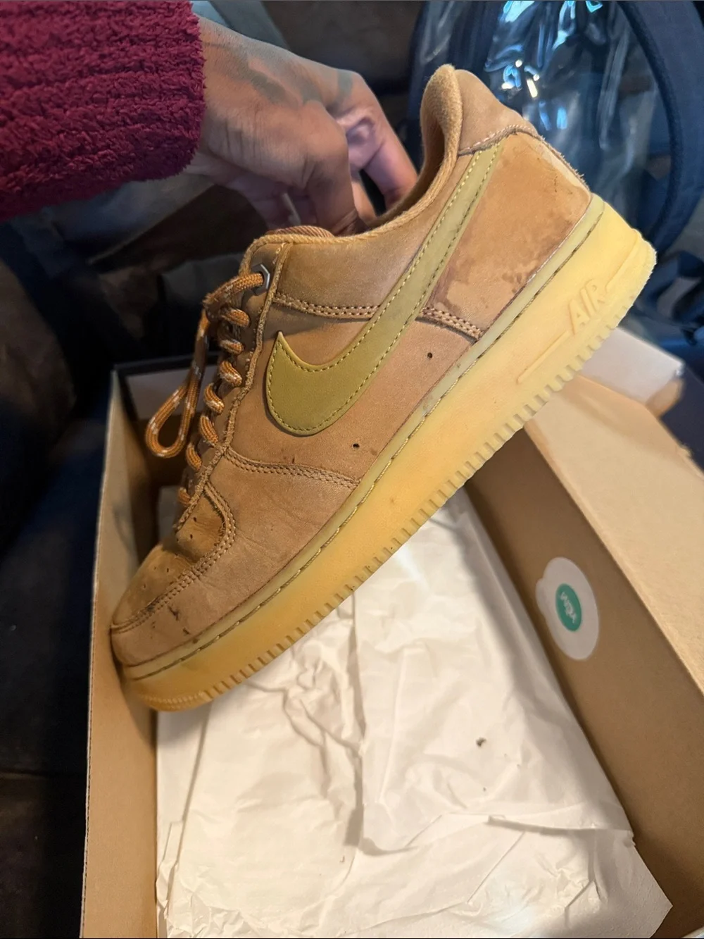 Nike Men’s Low-Top Suede Sneakers in Tan with Yellow Swoosh